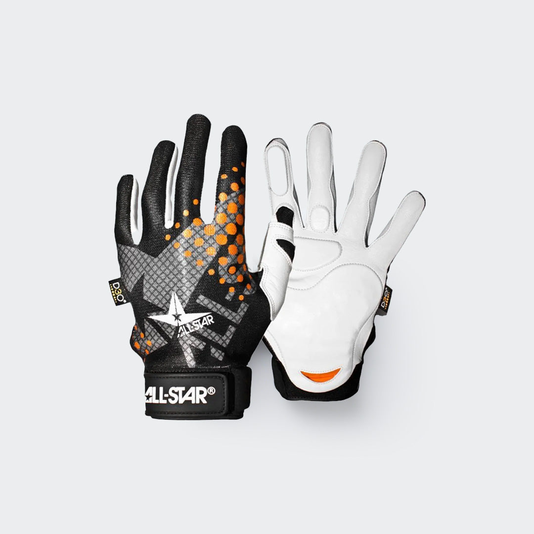 Front view of All-Star protective catcher inner gloves Orange