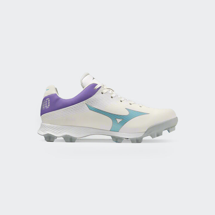 Mizuno Finch white baseball shoes, right side view