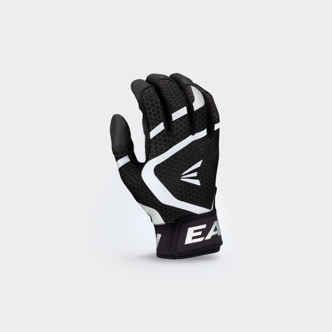 Front view of Easton Mav GTYBG youth black batting gloves