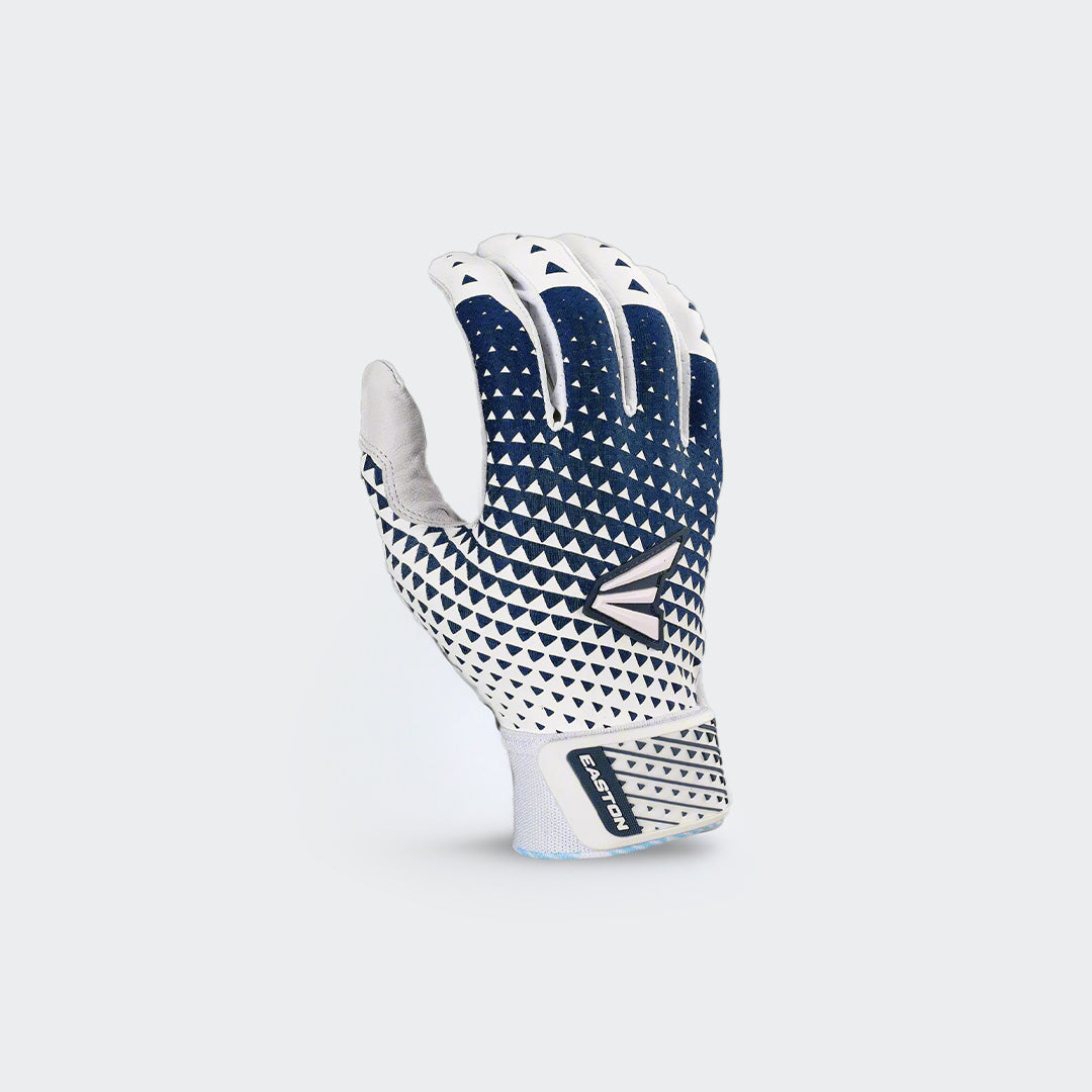 Front view of Easton Ghost NX Fastpitch women’s blue batting gloves