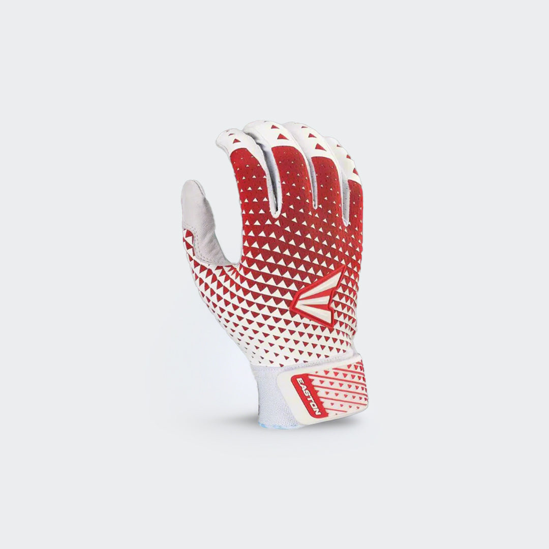 Front view of Easton Ghost NX Fastpitch women’s red batting gloves