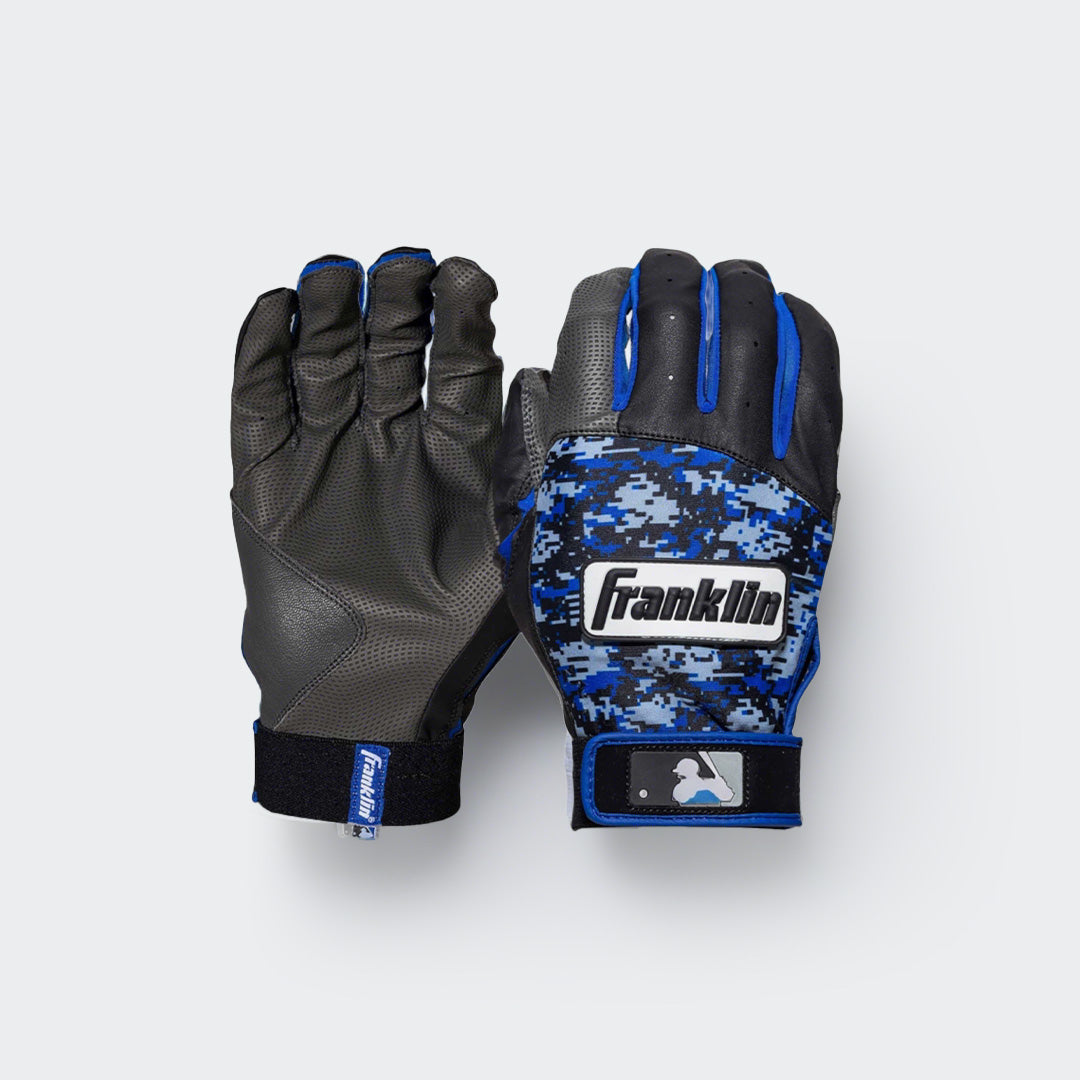 Front view of Franklin Digitek electric blue batting gloves