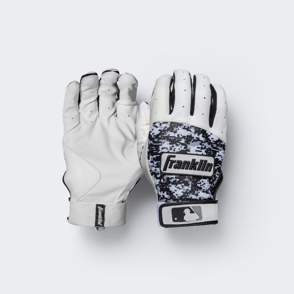 Front view of Franklin Digitek white batting gloves