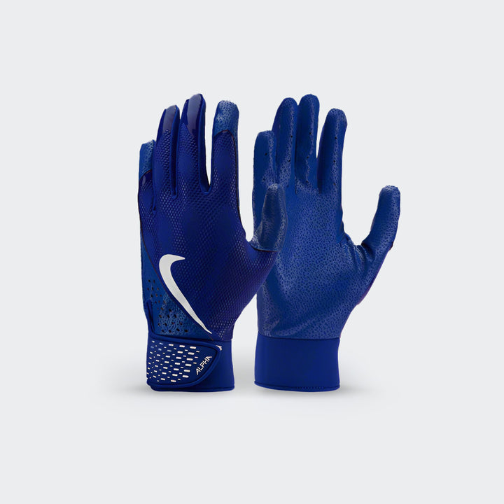 Front view of Nike Alpha navy batting gloves