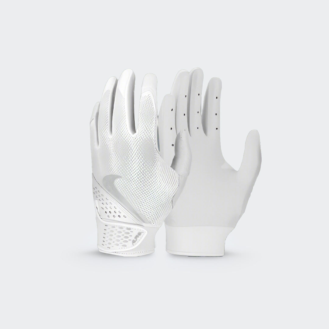 Front view of Nike Alpha white batting gloves