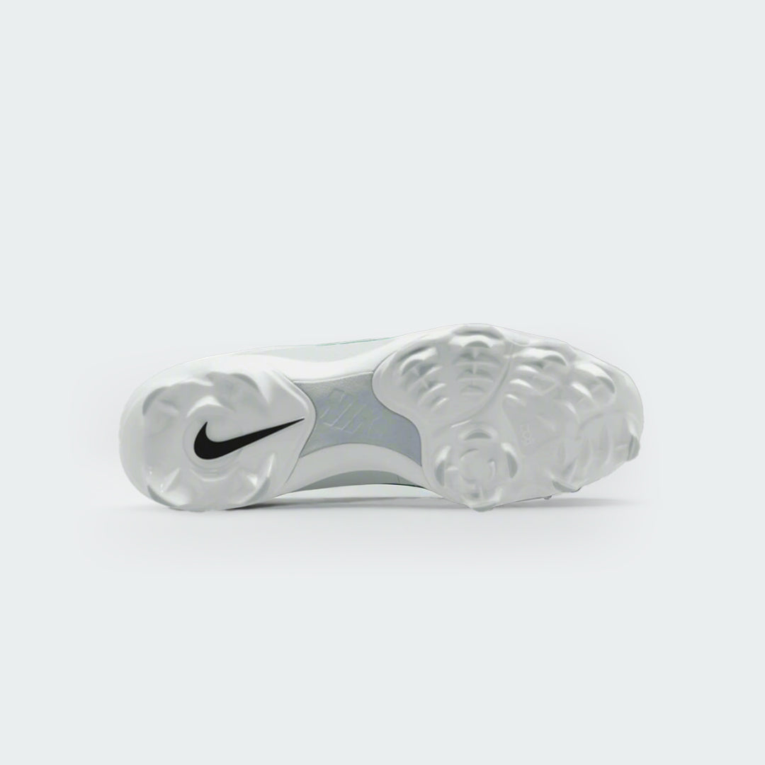 Nike Force Trout 9 white baseball shoes, bottom view
