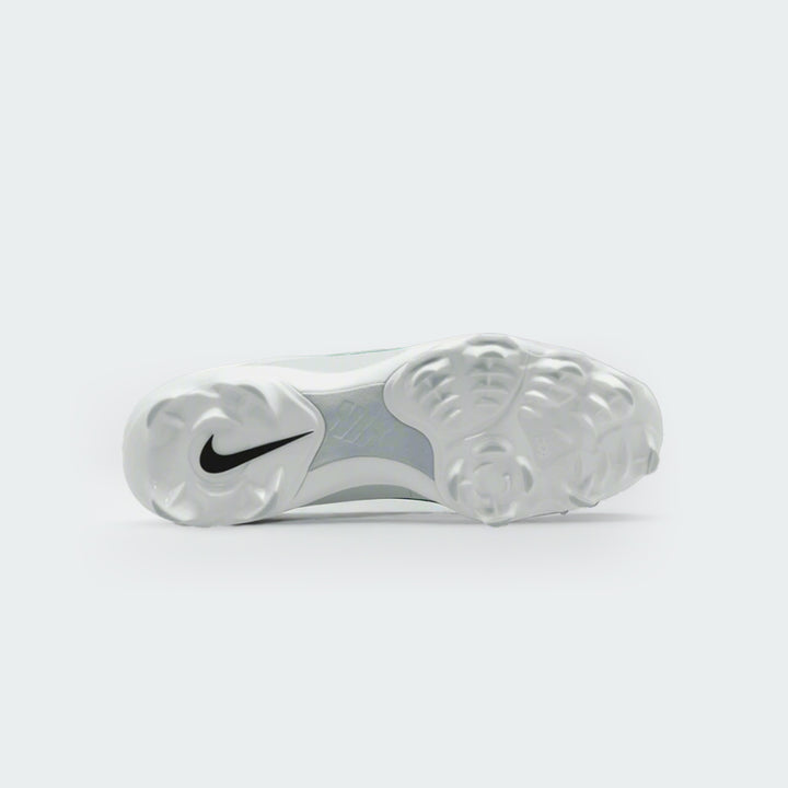 Nike Force Trout 9 white baseball shoes, bottom view