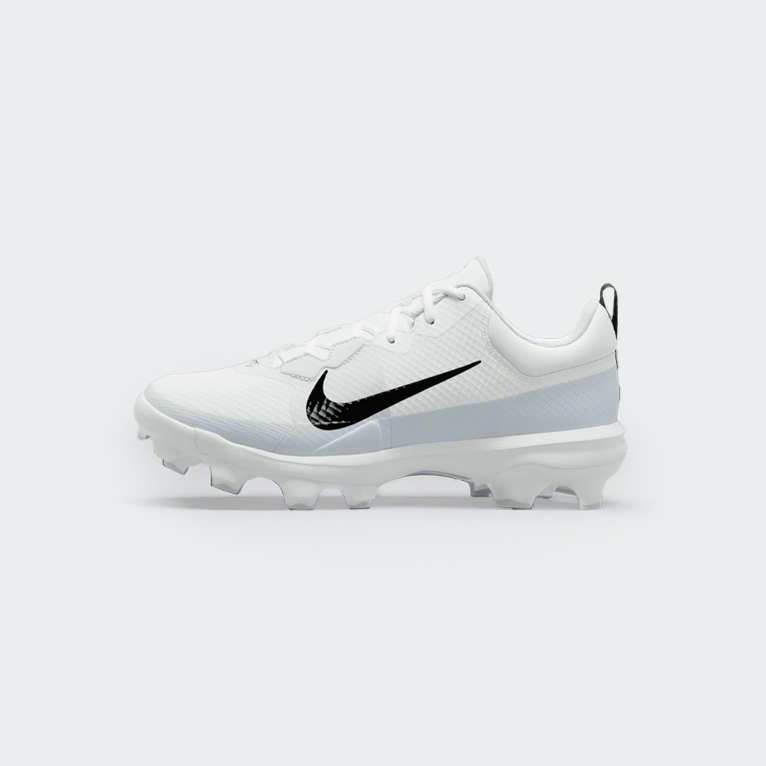 Nike Force Trout white baseball shoes, left side view