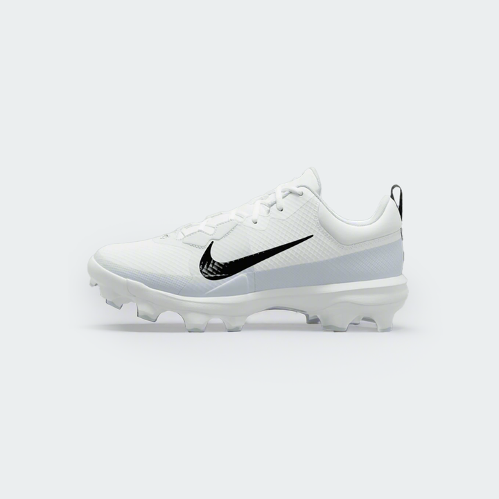 Nike Force Trout white baseball shoes, left side view
