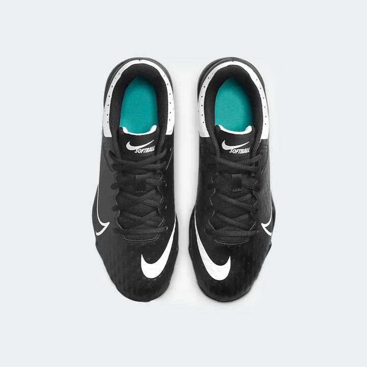 Nike Hyperdiamond 4 Keystone women’s softball cleats, black and white, top view