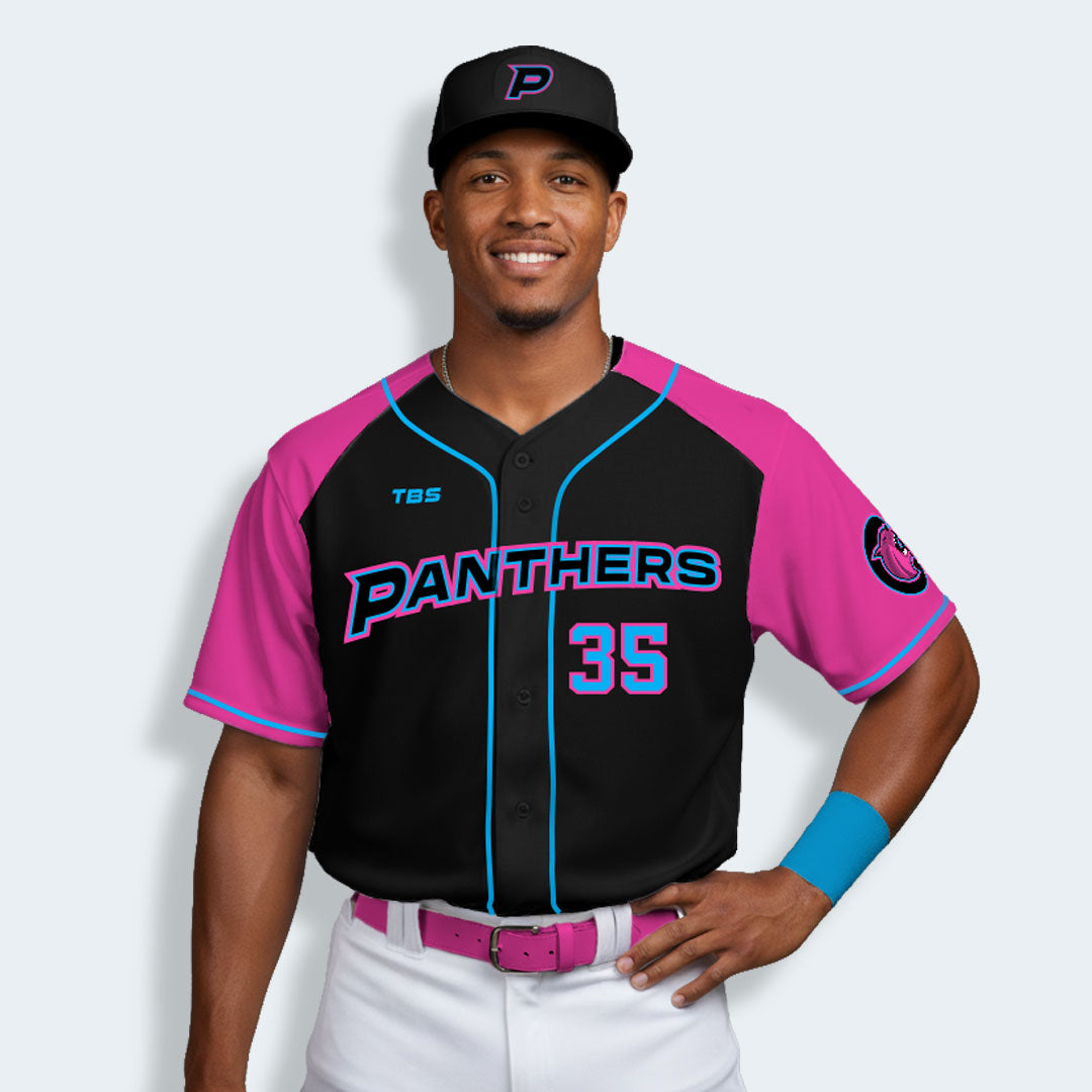 Vorbestellung - Offizielles Pink Panthers 2024 Softball-Trikot - Schwarz