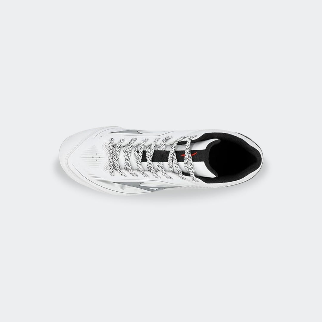 Mizuno Cushionrevo Diamond Mid TPU baseball shoe white black — top view