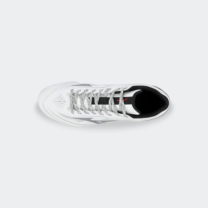 Mizuno Cushionrevo Diamond Mid TPU baseball shoe white black — top view
