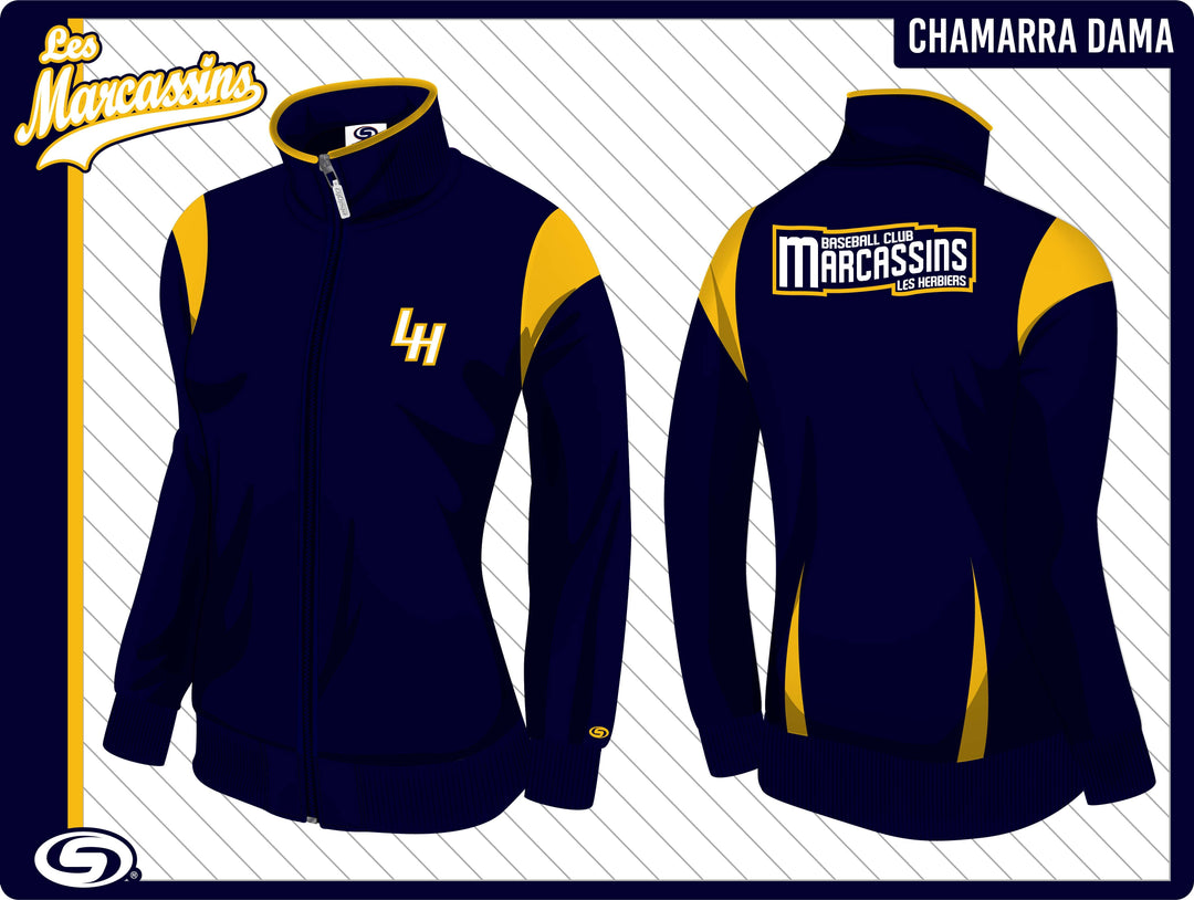 Navy Jacket with Yellow Gold insertions 100% polyester.with logo in tackle twll embrodered